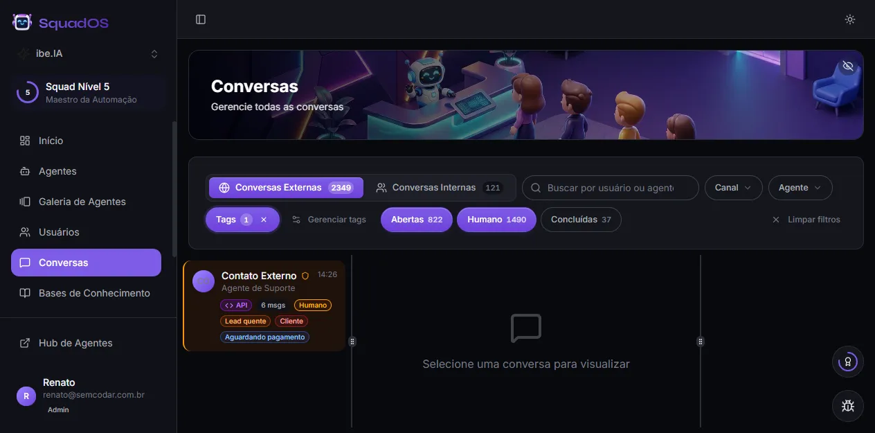 Chips de tag em um card da lista de conversas