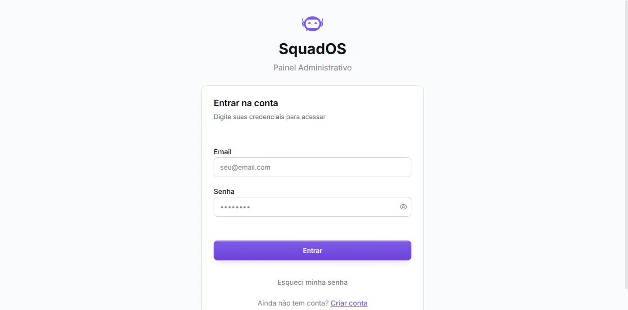 Tela de login do painel admin